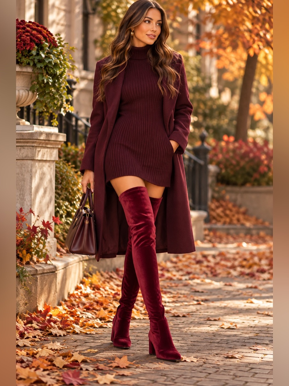 NWT Sergio Rossi Velvet Block Heel Over the Knee Boots Crimson Red 35.5